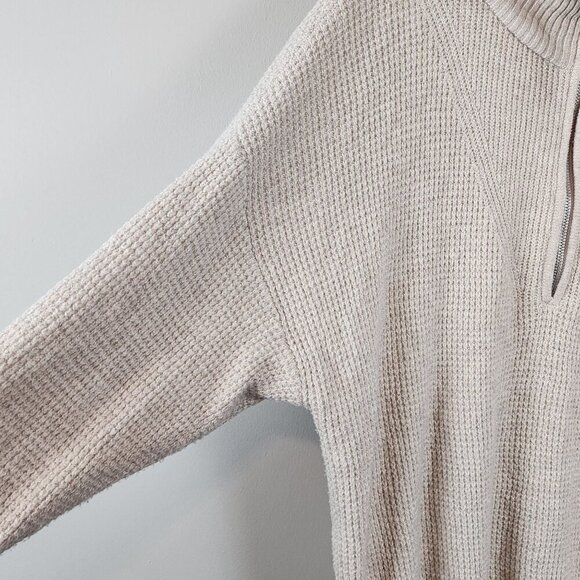 Aerie Sz Medium Beige Waffle Knit Half-Zip Sweater Ribbed Mock Neck - Picture 4 of 12